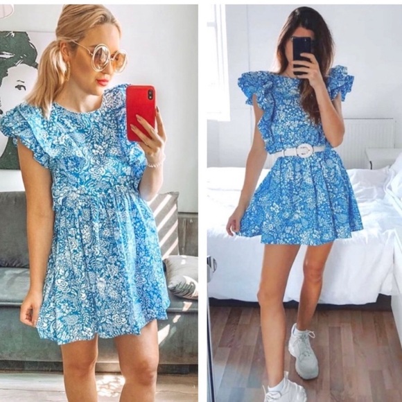 Zara Bloggers Fave Blue Floral Paisley Ruffle Dress - Picture 4 of 8